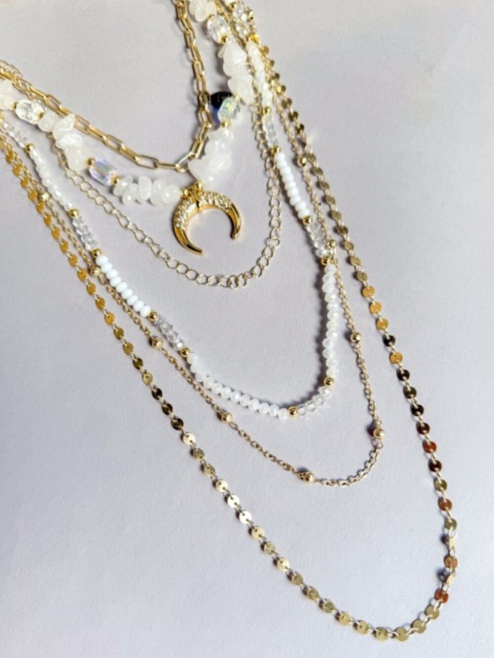 PB #12 Stacked Rhodes Ivory Necklace White